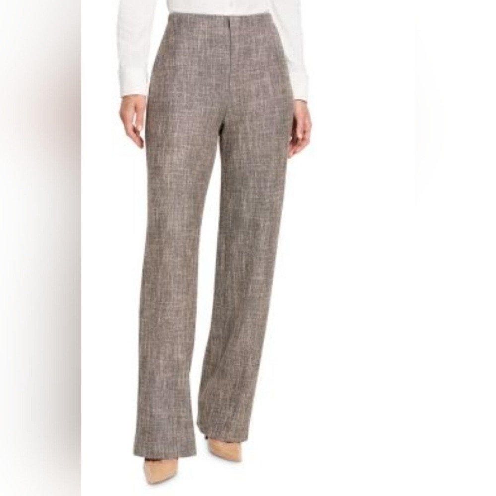 Bloomingdale's Herringbone Wool Blend Wide Leg Trousers Brown 16P Petite